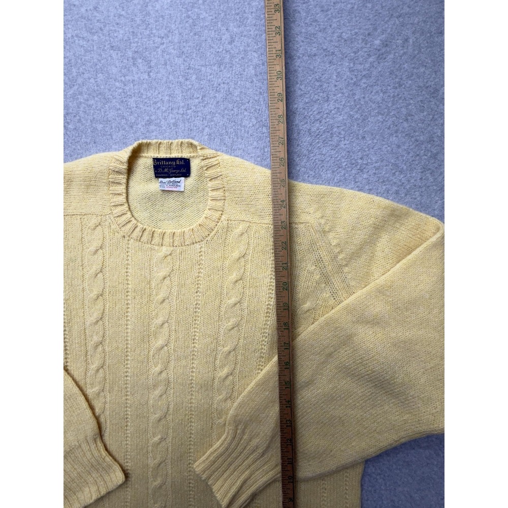 Vintage Brittany Ltd Sweater Mens XL Yellow Shetland Wool Cable Knit Scotland - Picture 3 of 7